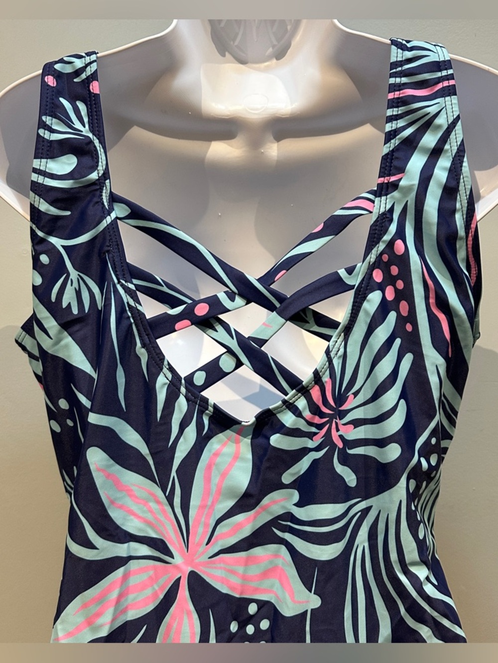 Blue and Pink Floral One-Piece Swimsuit XXL NWOT - Picture 9 of 14